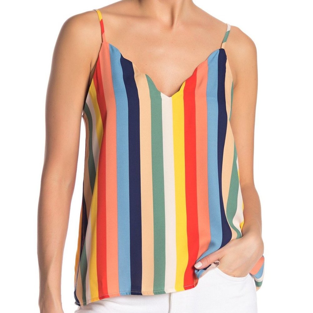 Nordstrom Socialite Scalloped V-Neck Tank Rainbow